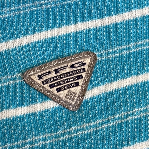 COLUMBIA French Terry Hooded Pullover Sweatshirt Aqua and White Sz Large - Picture 3 of 8